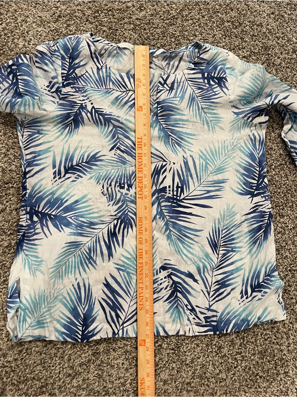 J Jill linen Lightweight White Tunic with Blue Palm Print - Picture 4 of 5